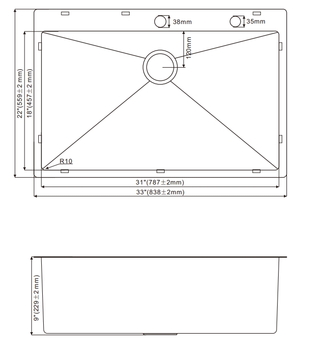 HT3322S(Black) Topmount Single Bowl Stainless Steel Sink For Kitchen