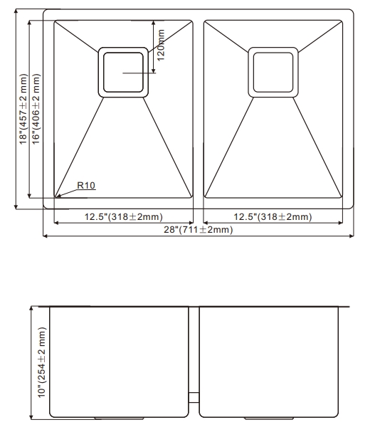 HU2818H Undermount Double Bowl Stainless Steel Sink For Kitchen