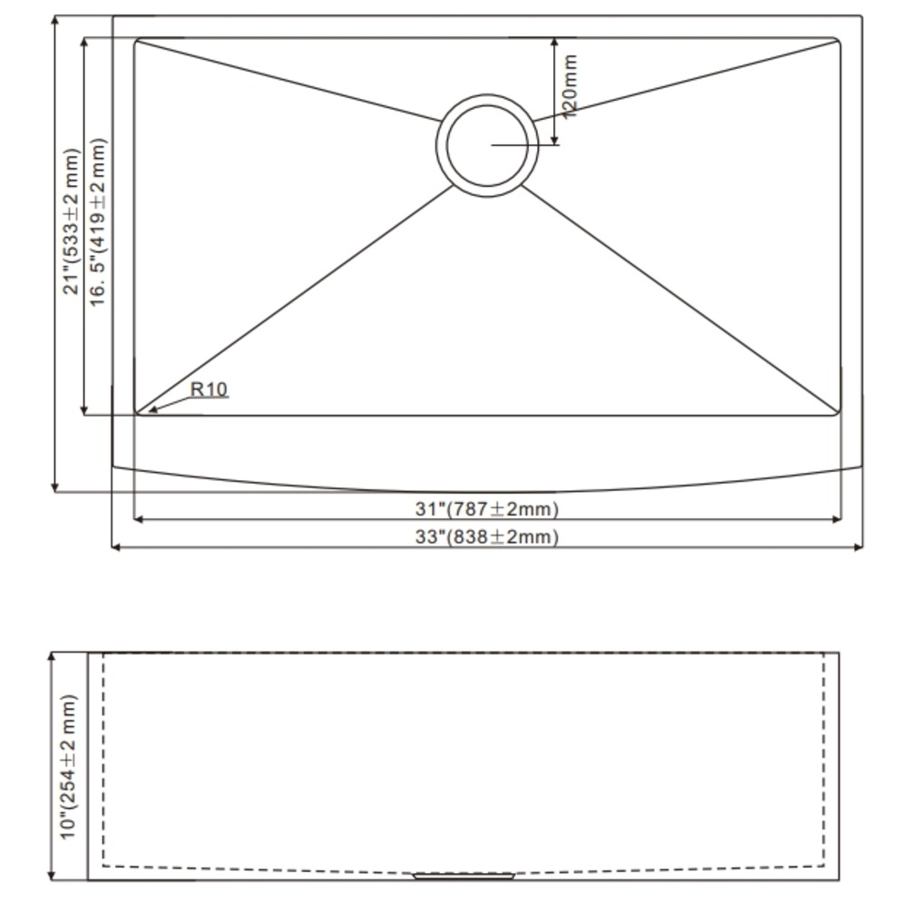 HU3321S Undermount Single Bowl Stainless Steel Sink For Kitchen