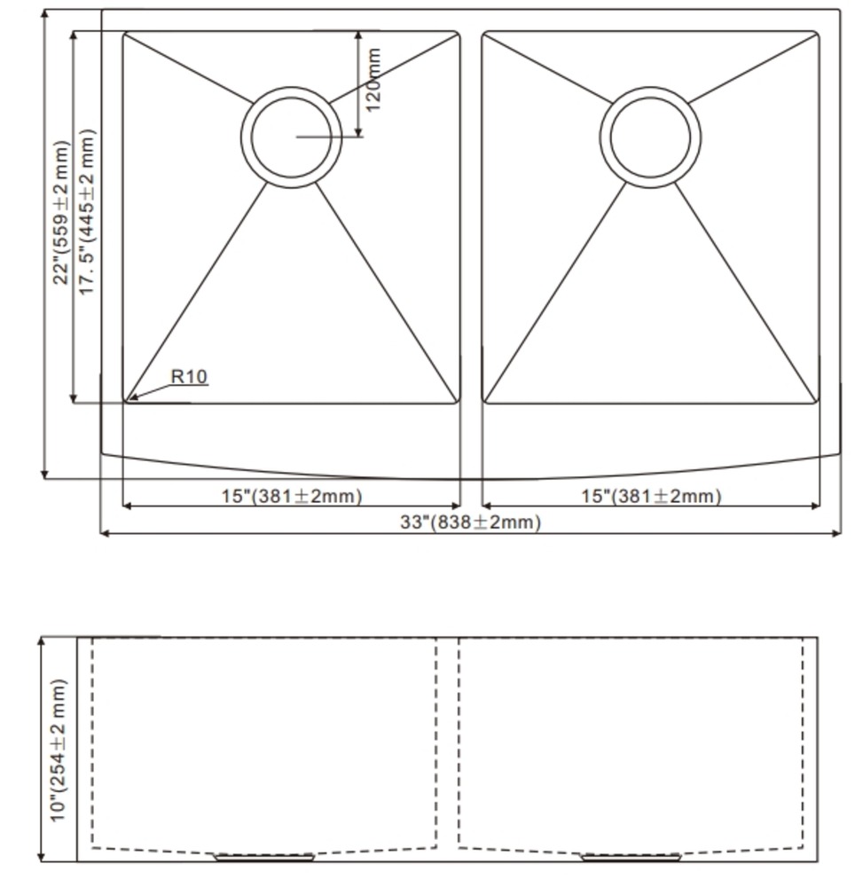 HD3322O 5050 Undermount Double Bowl Stainless Steel Sink For Kitchen