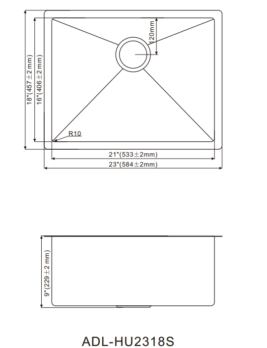 HU2318S Undermount Single Bowl Stainless Steel Sink For Kitchen