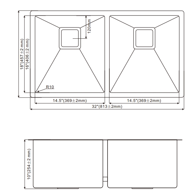 HU3218H(Black) Undermount Double Bowl Stainless Steel Sink For Kitchen