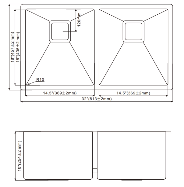 HU3218H Undermount Double Bowl Stainless Steel Sink For Kitchen