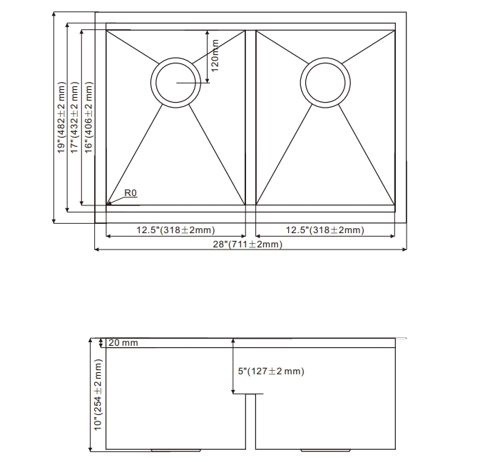 2819D Undermount Double Bowl Stainless Steel Workstation Sink For Kitchen