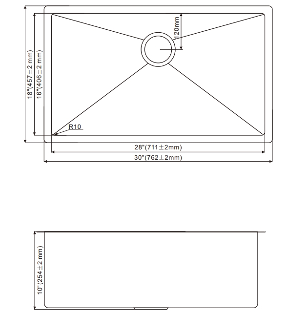 HU3018S Undermount Single Bowl Stainless Steel Sink For Kitchen