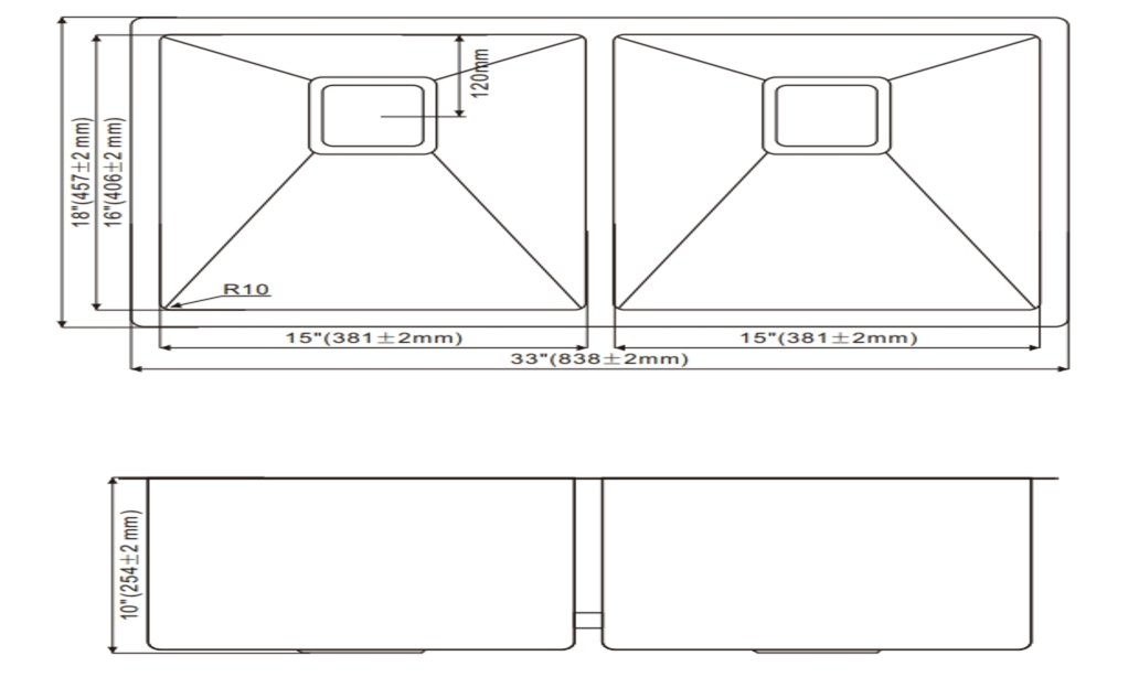 HU3318H Undermount Double Bowl Stainless Steel Sink For Kitchen