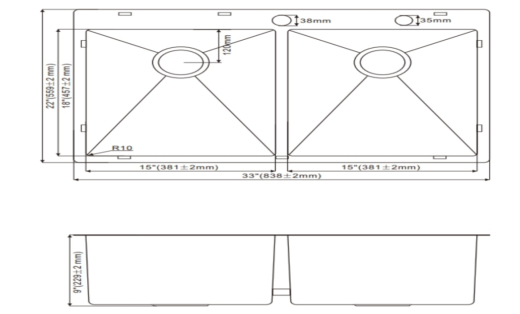 HT3322H Topmount Double Bowl Stainless Steel Sink For Kitchen