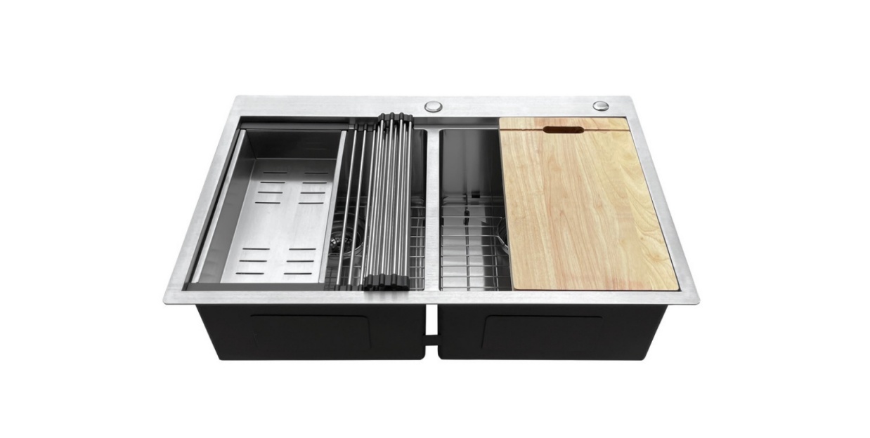 3322D Topmount Double Bowl Stainless Steel Workstation Sink For Kitchen