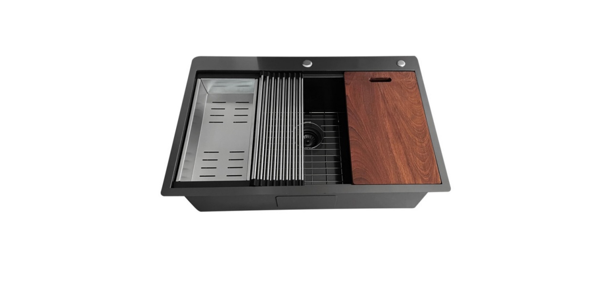 3322S(Black) Topmount Single Bowl Stainless Steel Workstation Sink For Kitchen