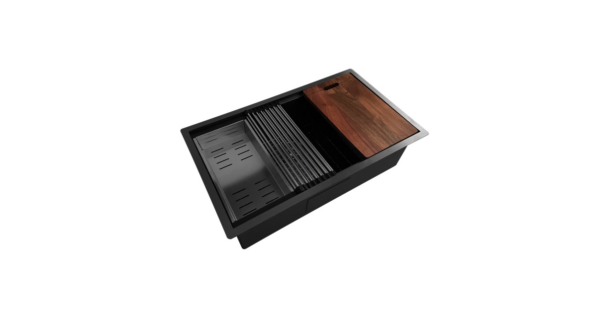 3219S(Black) Undermount Single Bowl Stainless Steel Workstation Sink For Kitchen