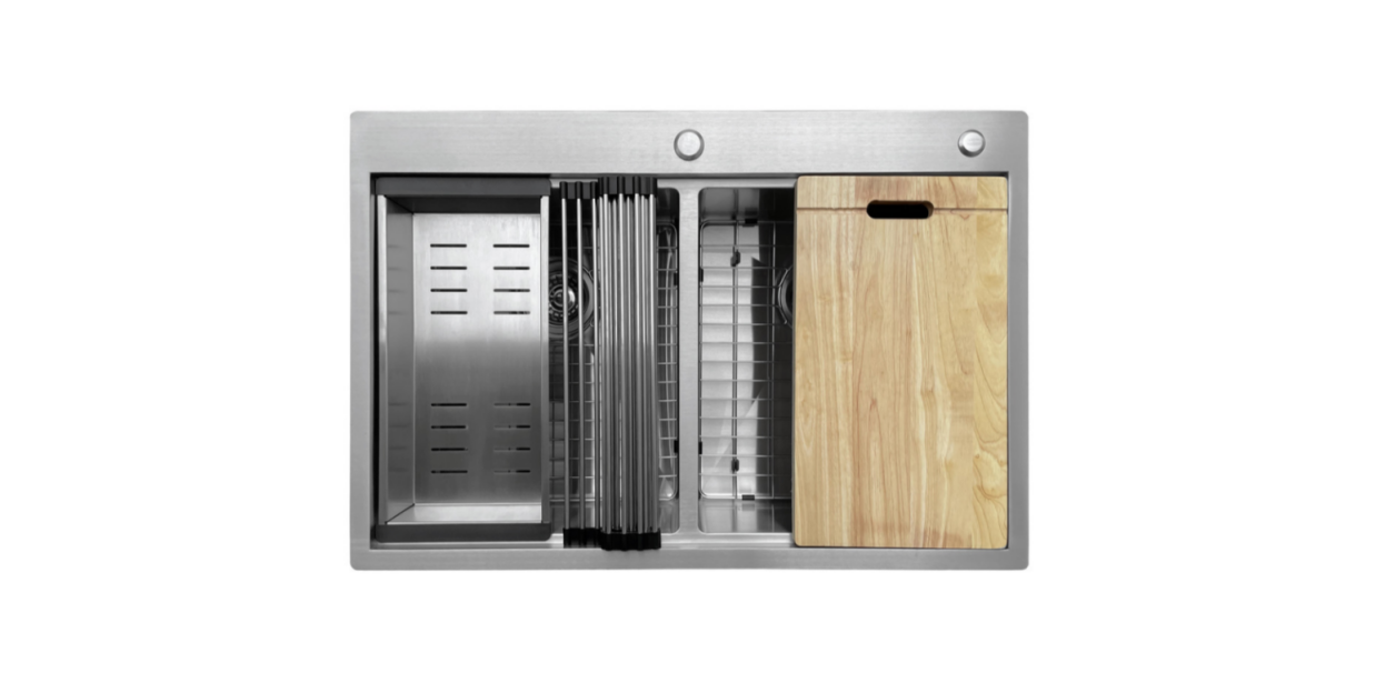 3322D Topmount Double Bowl Stainless Steel Workstation Sink For Kitchen