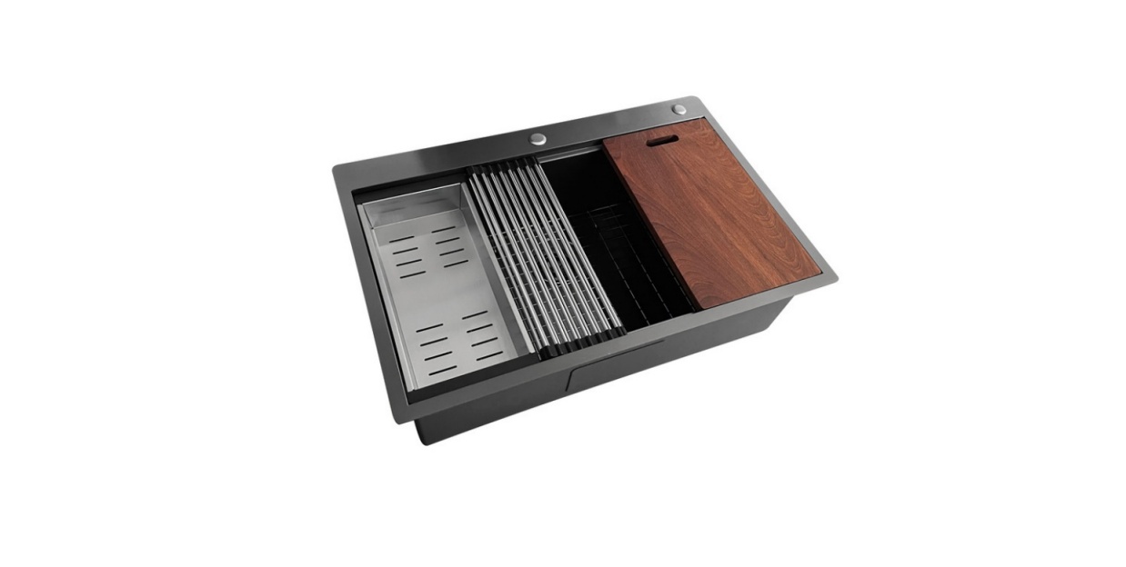 3322S(Black) Topmount Single Bowl Stainless Steel Workstation Sink For Kitchen