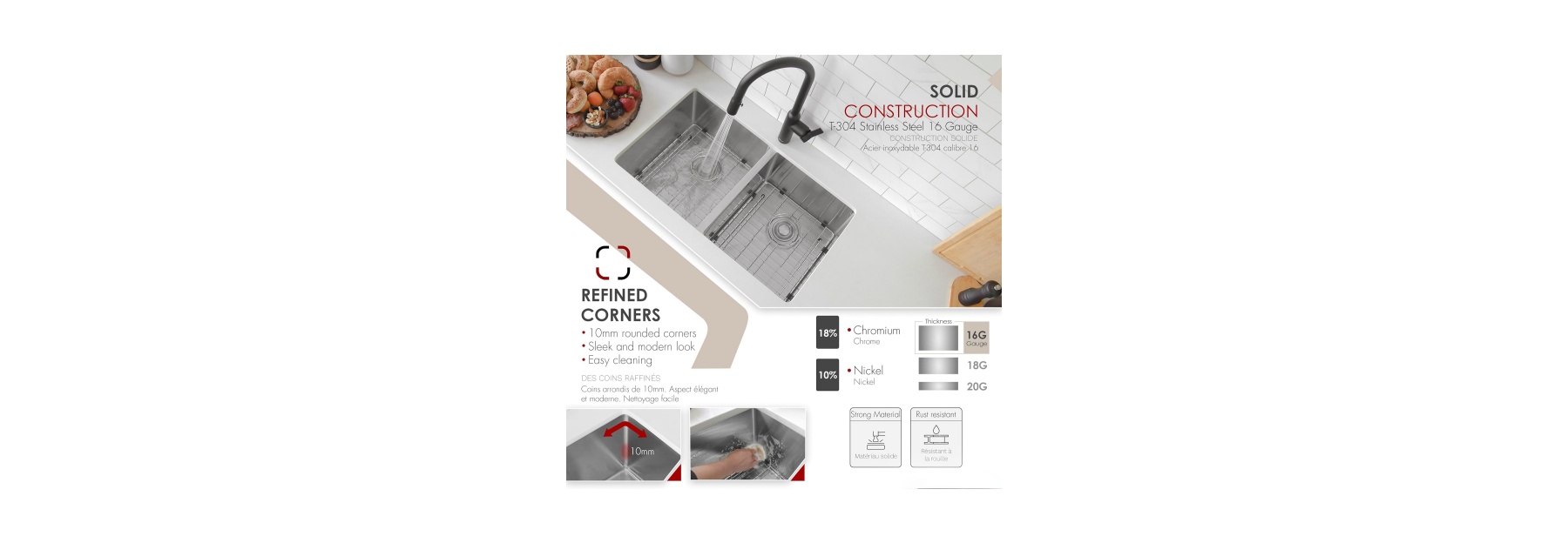 HU3118H Undermount Double Bowl Stainless Steel Sink For Kitchen