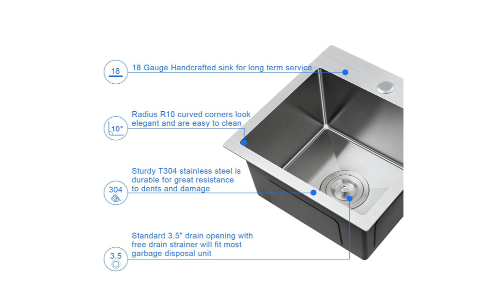 HT1515S Topmount Single Bowl Stainless Steel Sink For Kitchen