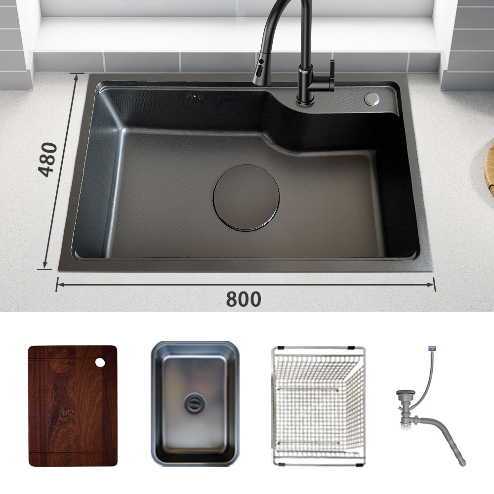 Undermount SUS304 Stainless Steel Multifunctional Modern Black Kitchen Sink Single Bowl Workstation Kitchen Sink With Brushed Finish Modern Undermount Sinks
