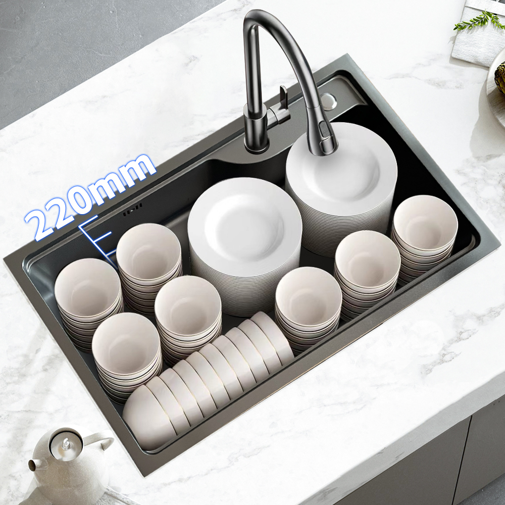 Undermount SUS304 Stainless Steel Multifunctional Modern Black Kitchen Sink Single Bowl Workstation Kitchen Sink With Brushed Finish Modern Undermount Sinks