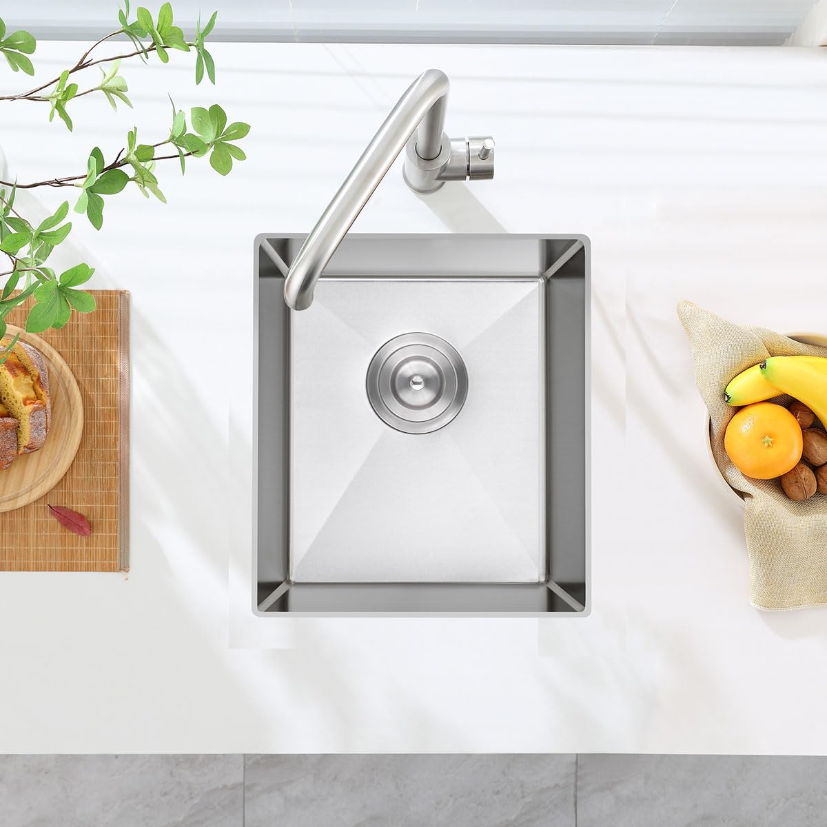 Undermount SUS304 Multifunctional Modern Kitchen Sink Single Bowl Silver Workstation Stainless Steel 15'' Kitchen Sink With Brushed Finish Modern Sinks