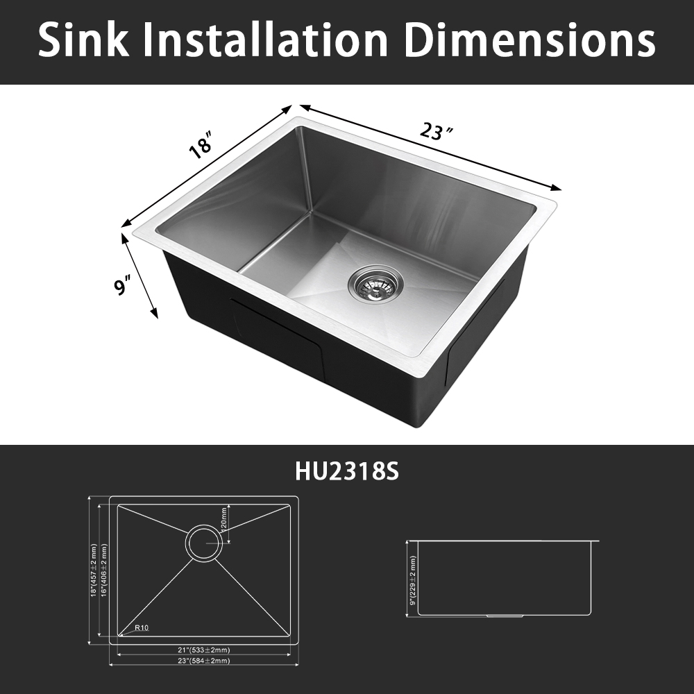 Stainless Steel Single Bowl 23*18*10'' Kitchen Sink Undermount Workstation Multifunctional Modern 23'' Kitchen SUS304 Sink With Brushed Finish Modern Sinks