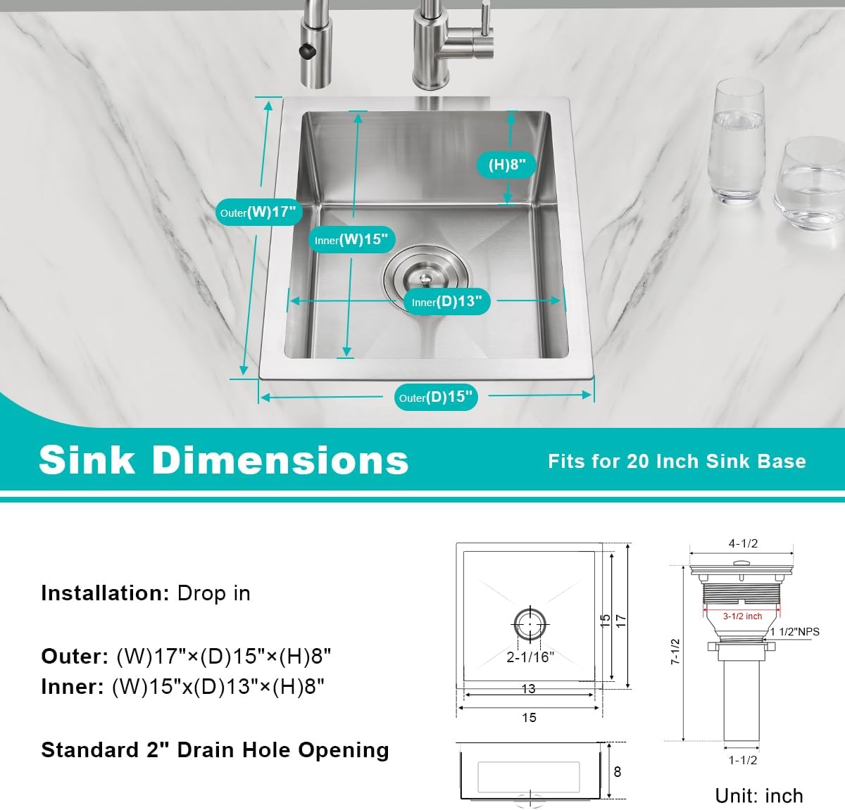 Undermount SUS304 Multifunctional Modern Kitchen Sink Single Bowl Silver Workstation Stainless Steel 15'' Kitchen Sink With Brushed Finish Modern Sinks