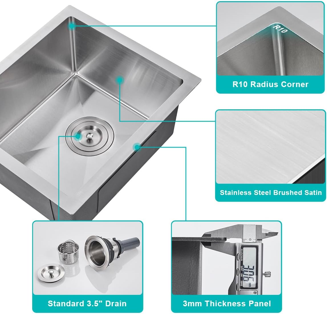 Undermount SUS304 Multifunctional Modern Kitchen Sink Single Bowl Silver Workstation Stainless Steel 15'' Kitchen Sink With Brushed Finish Modern Sinks