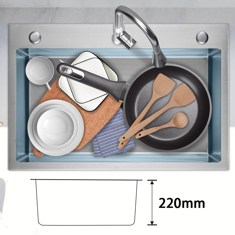 SUS304 Single Bowl Kitchen Sink Topmount Stainless Steel Handmade Modern Silver Kitchen Sink With Handmade Basket Dranier