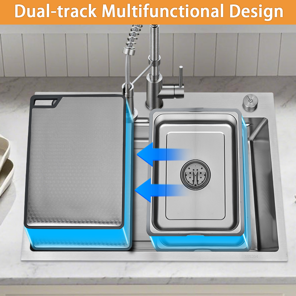 Topmount Stainless Steel Handmade SUS304 Single Bowl Kitchen Sink 750*460*245mm Modern Silver Kitchen Sink With Accessories