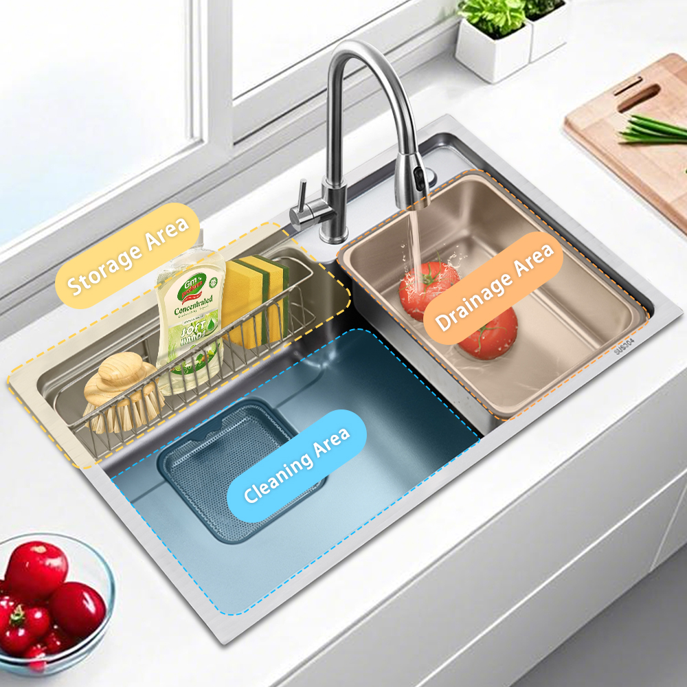 Multifunctional Stainless Steel Kitchen Sink Undermount Single Bowl Workstation Handmade Sink SUS304 Silver 750*460*225mm For Kitchen Sink 