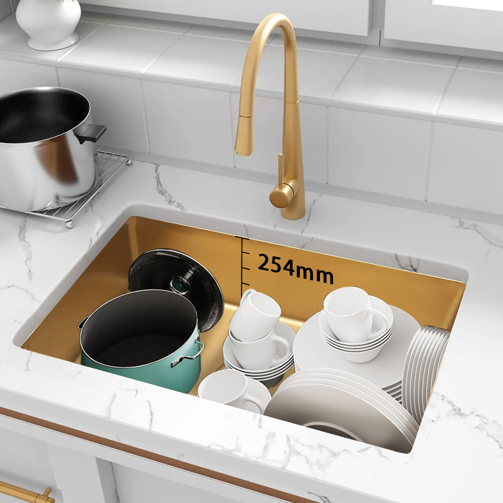 Handmade Gold Single Bowl Stainless Steel Kitchen Sink Topmount SUS304 Sink 30 Inch Multifunction 30*18*10'' Gold Kitchen Sink