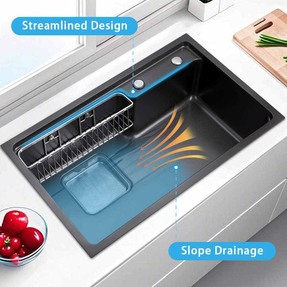 SUS304 Kitchen Sink Stainless Steel Undermount Single Bowl Workstation Handmade Sink Black 750*460*225mm Multifunction For Kitchen Sink
