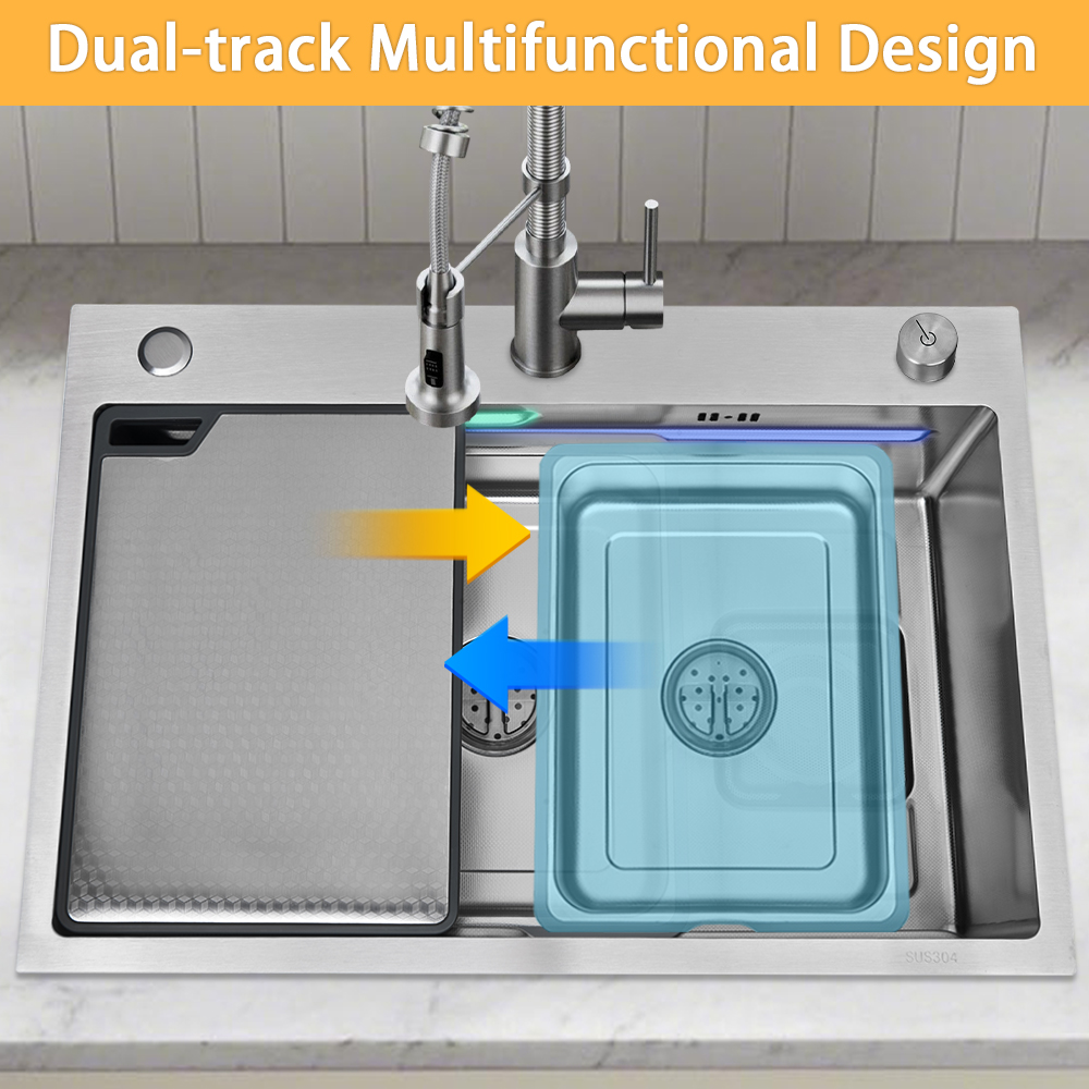 Stainless Steel Handmade 26.8'' Inch SUS304 Topmount Single Bowl 18 Gauge Kitchen Sink 680*460*245mm Modern Kitchen Sink With Accessories