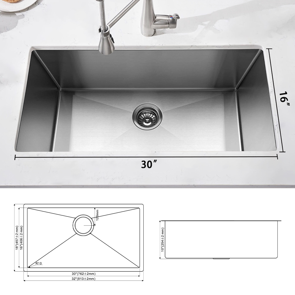 Stainless Steel 30 Inch Undermount Single Bowl 18 Gauge Kitchen Sink Stainless Steel Multifunctional Modern Kitchen SUS304 30*18*10'' Sink With Accessories