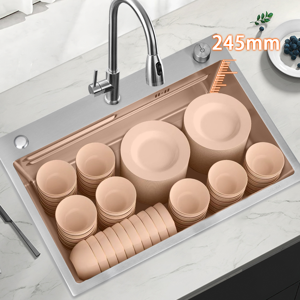 Topmount Stainless Steel Handmade SUS304 Single Bowl Kitchen Sink 750*460*245mm Modern Silver Kitchen Sink With Accessories