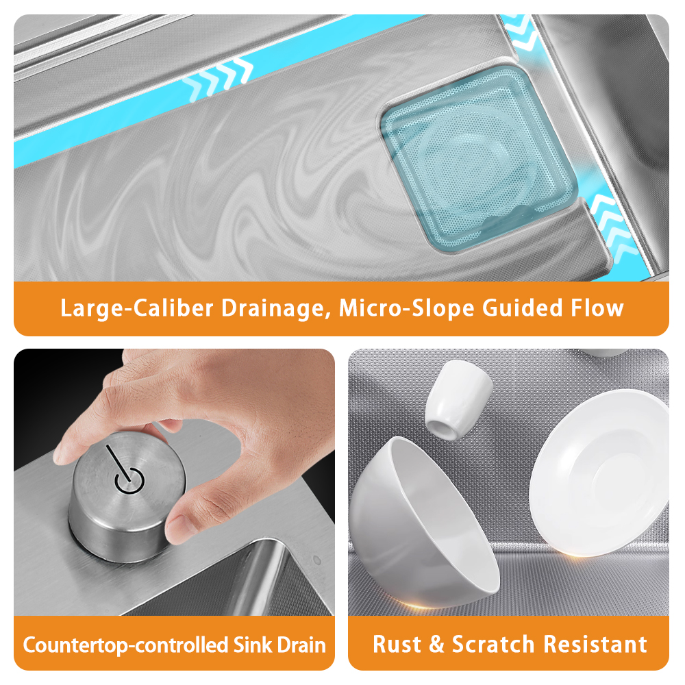 Topmount Stainless Steel Handmade SUS304 Single Bowl Kitchen Sink 750*460*245mm Modern Silver Kitchen Sink With Accessories