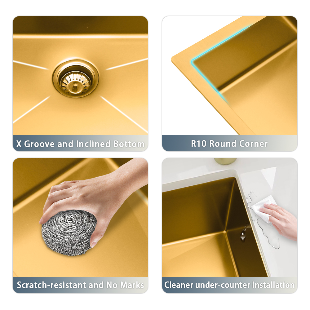 Handmade Gold Single Bowl Stainless Steel Kitchen Sink Topmount SUS304 Sink 30 Inch Multifunction 30*18*10'' Gold Kitchen Sink