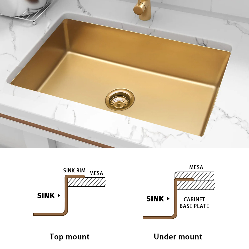 Handmade Gold Single Bowl Stainless Steel Kitchen Sink Topmount SUS304 Sink 30 Inch Multifunction 30*18*10'' Gold Kitchen Sink