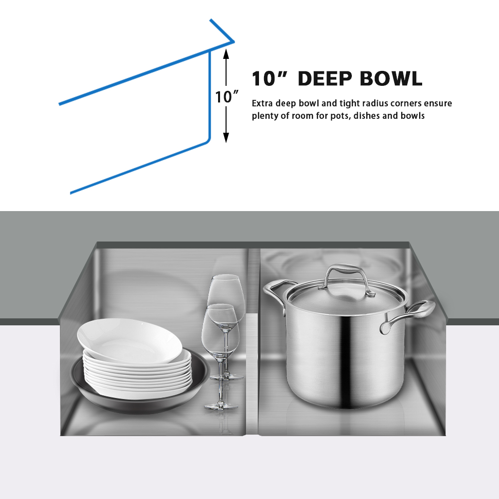 32 Inch Handmade Kitchen Sink Double Bowls Undermount Stainless Steel Kitchen Sink 18 Gauge 32*18  Brushed Modern SUS304 Kitchen Sink With Accessories