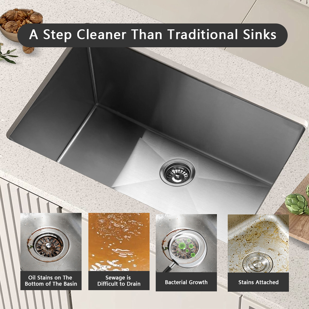 32 Inch Stainless Steel Undermount Single Bowl 18 Gauge Kitchen Sink Handmade Design with Brushed Modern Kitchen SUS304 Sink With Accessories
