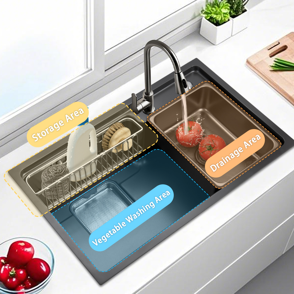 SUS304 Kitchen Sink Stainless Steel Undermount Single Bowl Workstation Handmade Sink Black 750*460*225mm Multifunction For Kitchen Sink