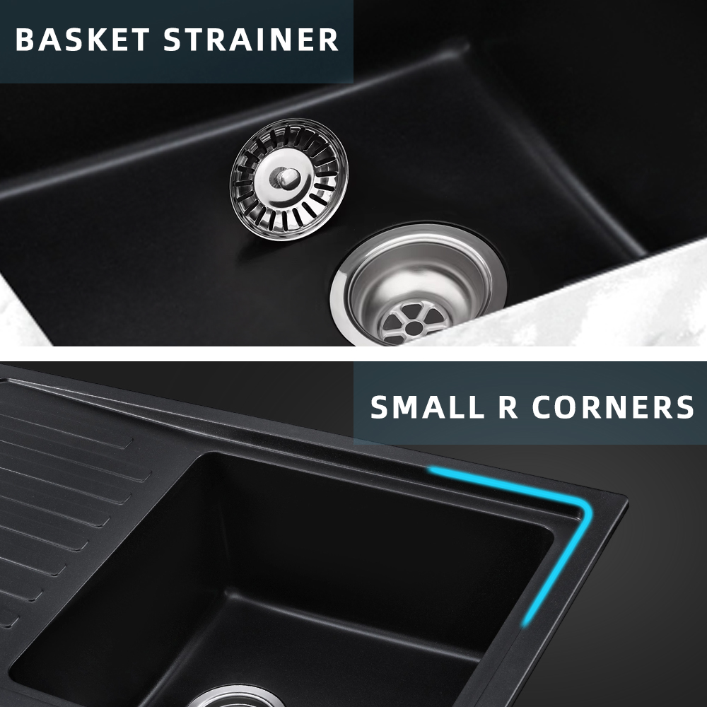 30 Inch Granite Composite Kitchen Sink Undermount Workstation Single Bowl Quartz Kitchen Sinks 770*500*210mm Large Black Granite Kitchen Sink