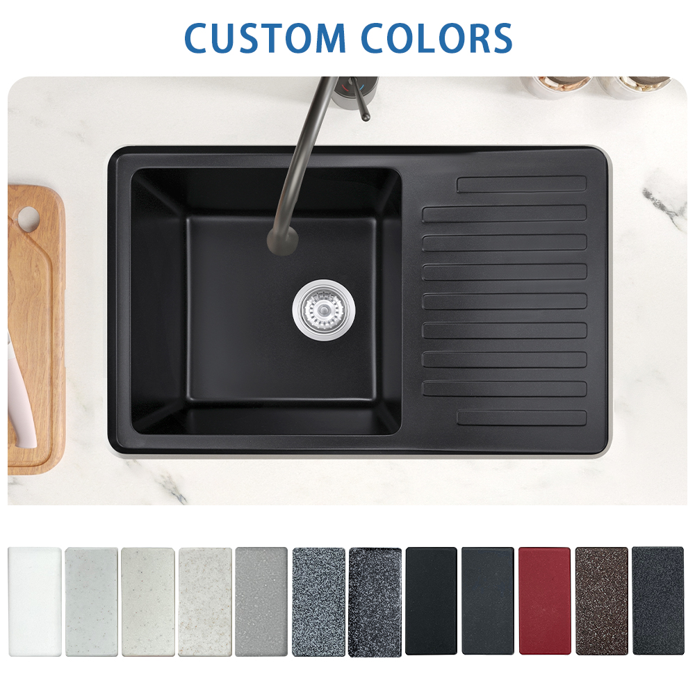 30 Inch Granite Composite Kitchen Sink Undermount Workstation Single Bowl Quartz Kitchen Sinks 770*500*210mm Large Black Granite Kitchen Sink