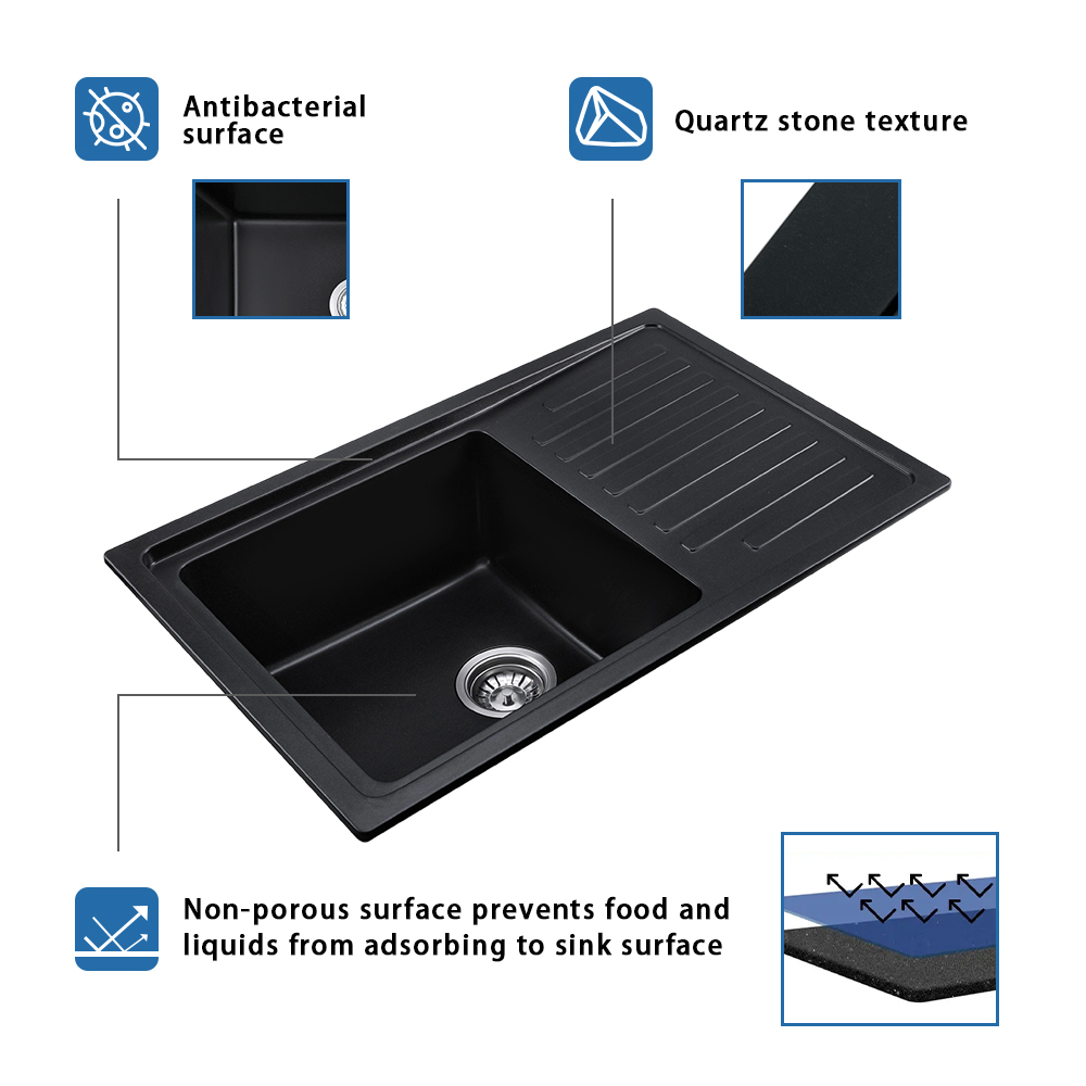 30 Inch Granite Composite Kitchen Sink Undermount Workstation Single Bowl Quartz Kitchen Sinks 770*500*210mm Large Black Granite Kitchen Sink