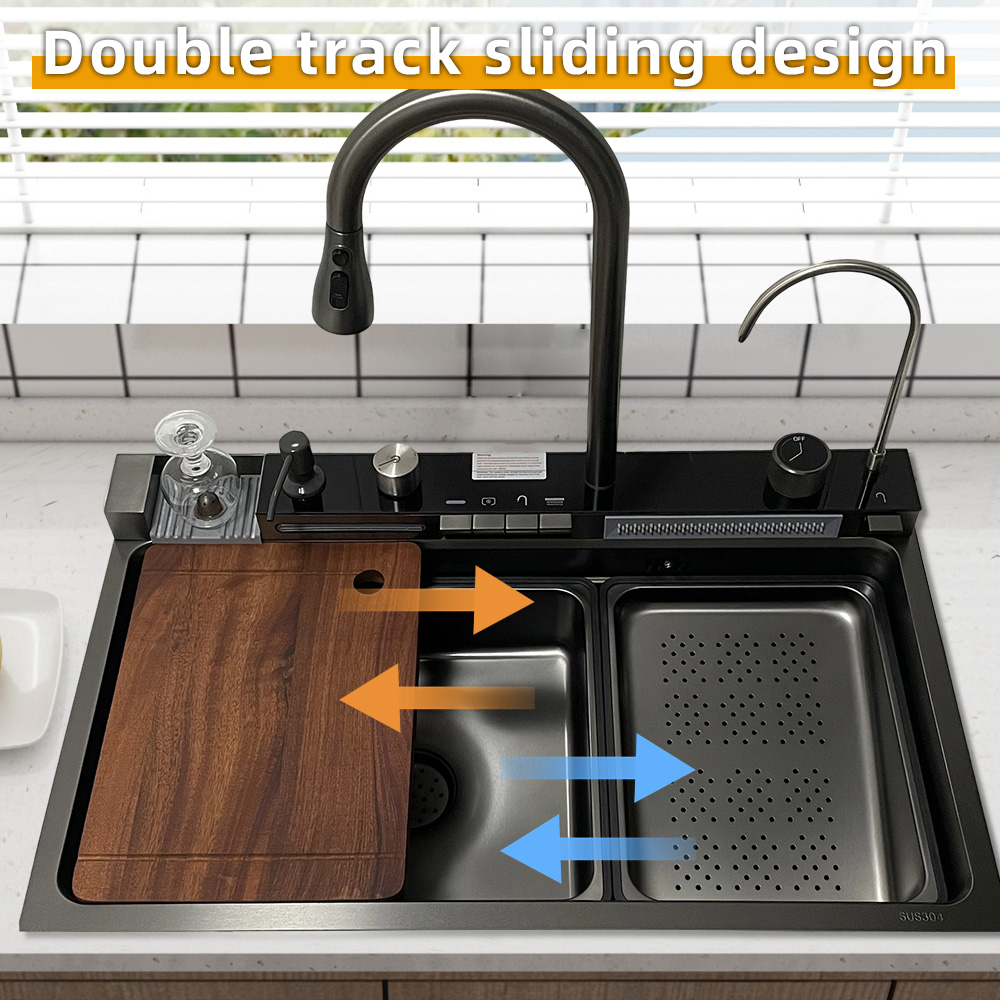 Smart Kitchen Sink 304 Stainless Steel Single Bowl 30 Inch Kitchen Sinks Drop In Waterfall Smart Top Mount Kitchen Sink With Faucet Combo Workstation Sinks