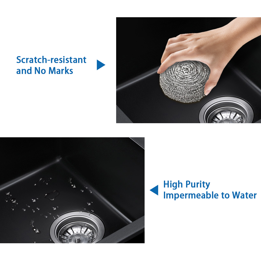 Bolemi Drop In/Undermount 39'' Undermount Double Bowl Granite Kitchen Sink in Black Workstation Granite Composite Kitchen Sinks