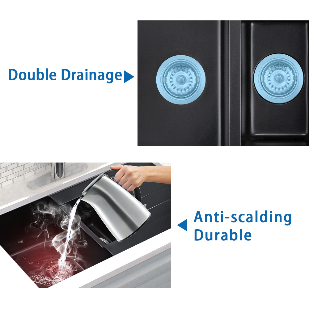 Bolemi Drop In/Undermount 39'' Undermount Double Bowl Granite Kitchen Sink in Black Workstation Granite Composite Kitchen Sinks
