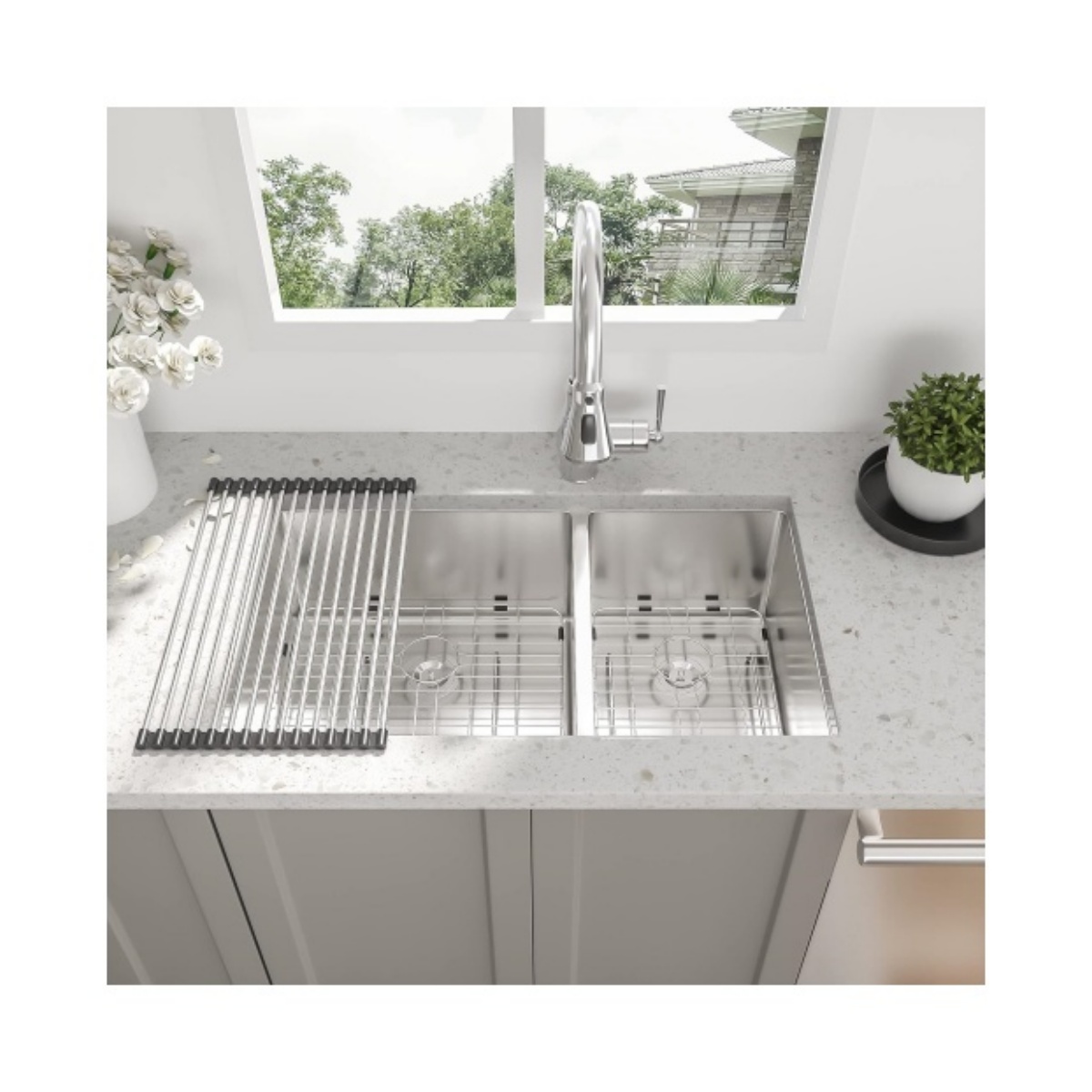 Stainless Steel Kitchen Sink 32 Inch Double Bowl 18 Gauge Undermount Handmade SUS304 Kitchen Sink For Kitchen With Accessories_copy